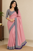 Blush Pink Saree With Embroidered Border