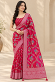Vibrant Rose Floral Printed Saree With Embroidered Border