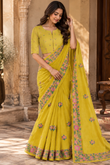 Mustard Yellow Floral Printed Saree With Border