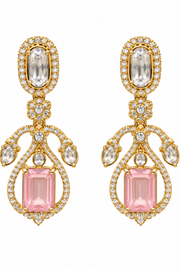 Elegant Gold-Tone Pink Crystal Drop Earrings