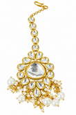 Elegant Gold-Tone Kundan Maang Tikka with Pearl & Crystal Drops