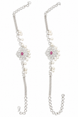 Elegant Silver-Plated Pink Stone Crystal Hathphool Hand Harness for Women