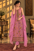 Mauve Floral Printed Kurta Set With Sheer Dupatta