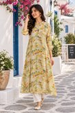 Ivory Floral Printed Anarkali Kurta Set