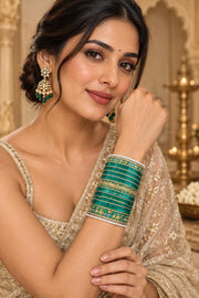 Elegant Green & Gold Embellished Traditional Bangle Set
