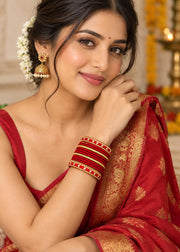 Traditional Red & Gold Embellished Bridal Bangle Set