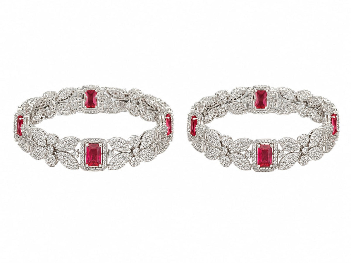 Elegant Silver-Tone Ruby Stone Designer Kangan Set for Women
