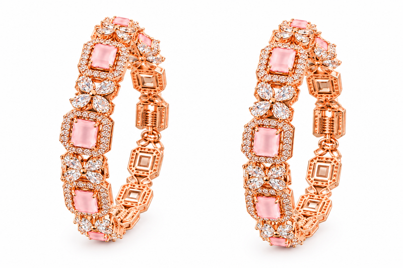 Rose Gold Pink Stone Geometric Hoop Earrings