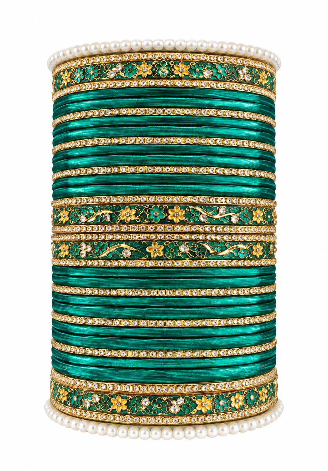 Elegant Green & Gold Embellished Traditional Bangle Set