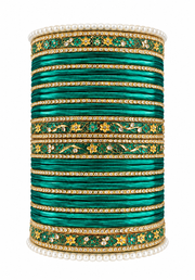 Elegant Green & Gold Embellished Traditional Bangle Set